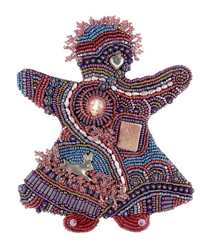 Decade Doll 6, bead embroidery, by Robin Atkins, bead artist