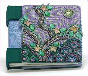 Blessings, hand-bound book with bead embroidered covers by Robin Atkins, bead artist