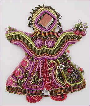 Doll 2, one in a series of beaded dolls by Robin Atkins, bead artist