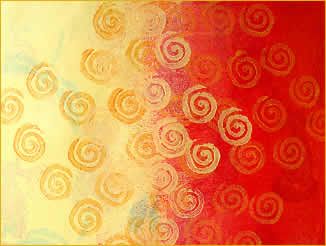 Painted decorative paper, Yellow and Gold Spirals, by Robin Atkins, bead artist