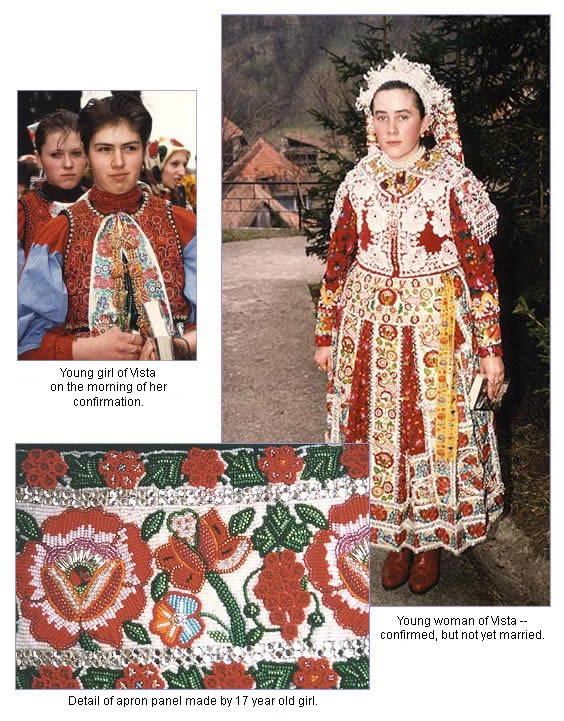 Pictures showing costumes, jewelry, and beadwork from Eastern Europe. Photos by Robin Atkins, bead artist.