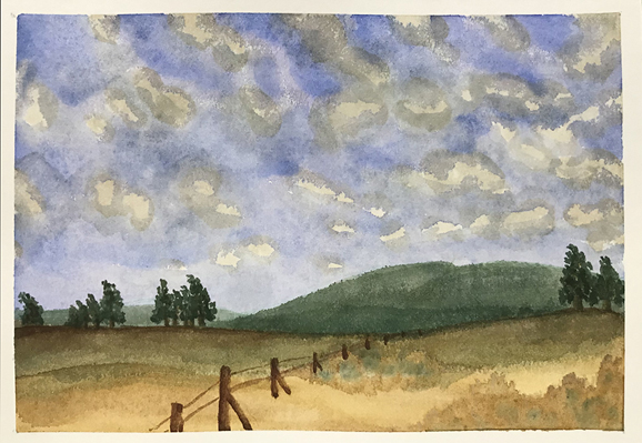 Landscape #2, watercolor painting by Robin Atkins, bead artist